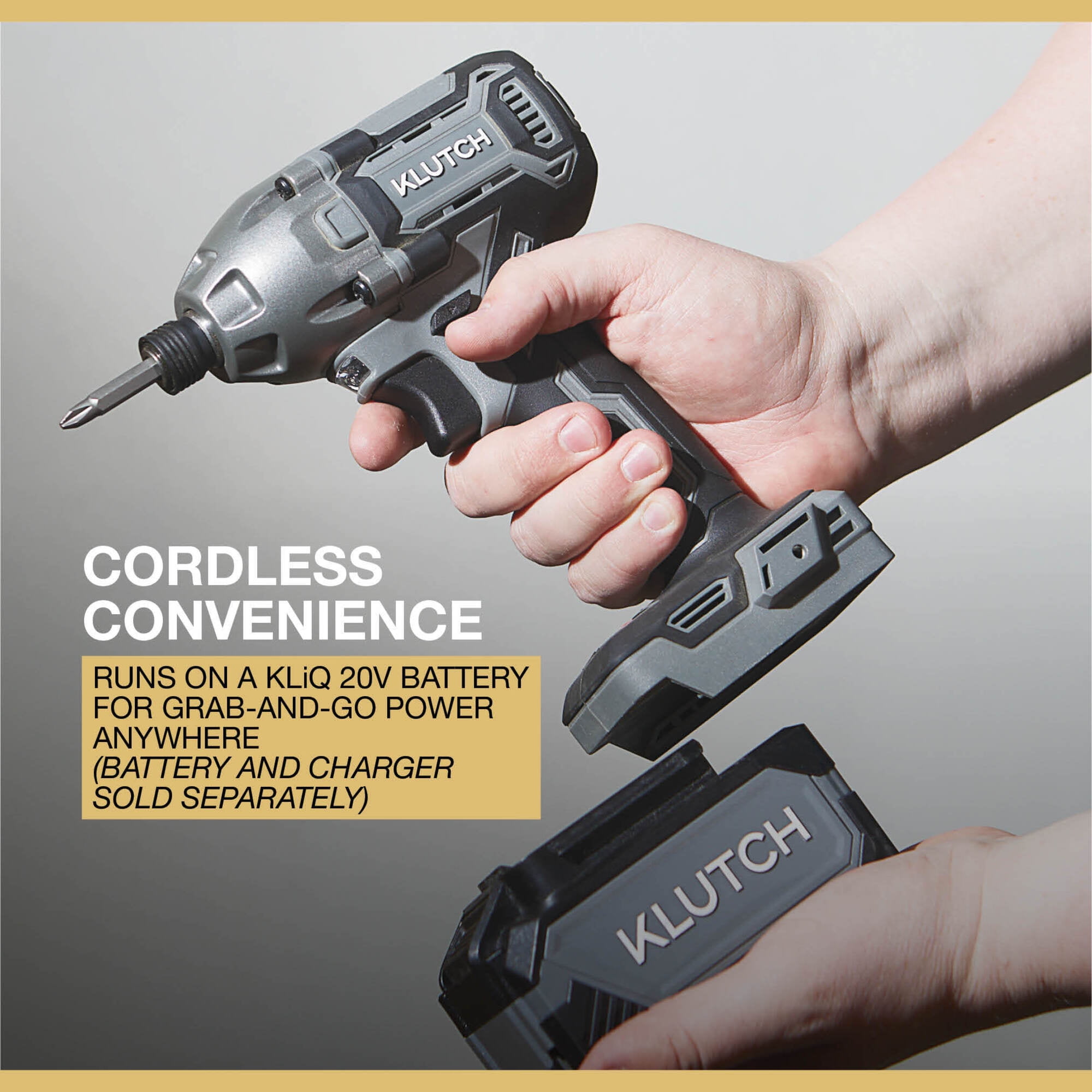 Klutch 1/4in. Impact Driver, KLiQ 20V, 200 Ft./Lbs. Breakaway Torque, Brushless, Cordless, Bare Tool