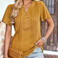 thumbnail image 6 of Business Casual Tops for Women V Neck Plain Button T Shirts Blouses Ruched Short Sleeve Tunic Tops to Wear with Leggings, 6 of 7