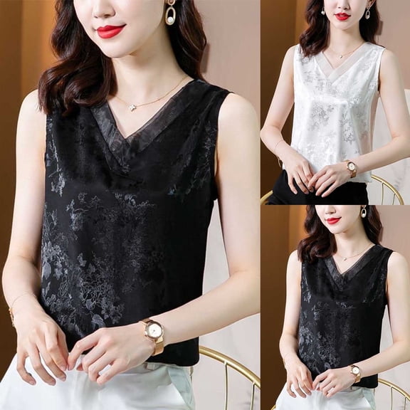 yillto Satin Tank Tops for Womens Silky Blouse Sleeveless Pullover Business Dressy Shirts Summer Work Office Tanks