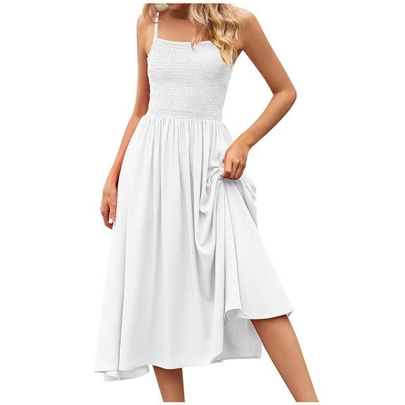 IROINNID Sales Wedding Guest Dresses for Women Evening Night Formal Fall Dress Summer Print V-Neck Camis Sleeveless Vest Long Dress Elegant Halter Dress,White