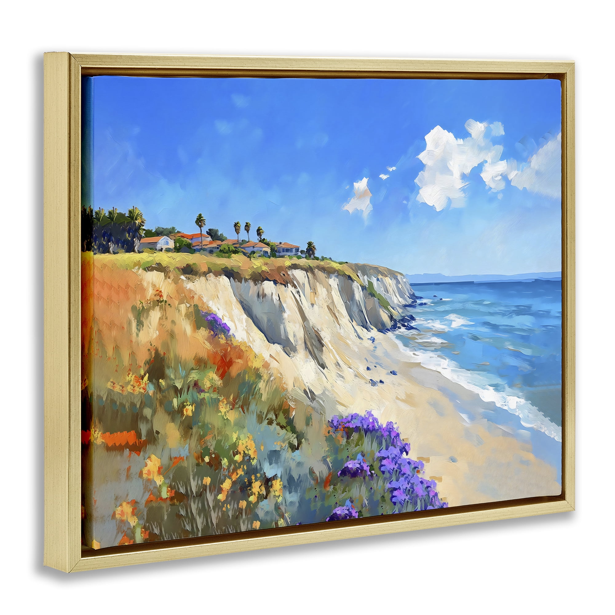 Stupell Industries Coastal Wildflower Field Gold Framed Floater Canvas Wall Art, design by The Prints Vibe
