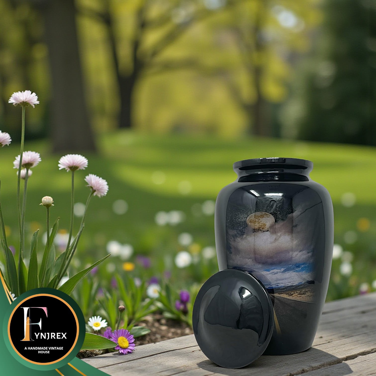 10-Inch Cremation Urn with Scenic Road Path Design – Large Memorial Urn 200 lb Capacity, for Human Ashes, Personal Tribute Keepsake