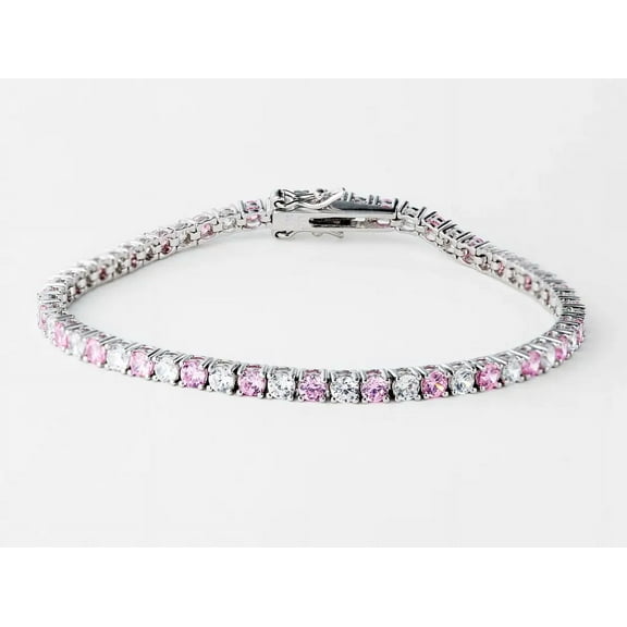 Mangal Jewels 9Ct Round Cut Pink Sapphire And Diamond Tennis 7 Inch Womens Bracelet 14K White Gold Plated