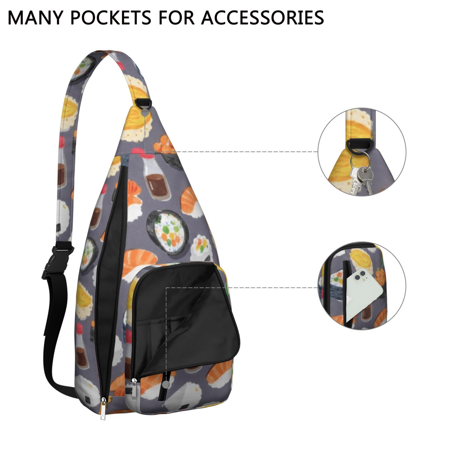 Crossbody Sling Bag for Men with Adjustable Shoulder Strap Shoulder Backpack Chest Bag Crossbody Bag for Travel Sushi