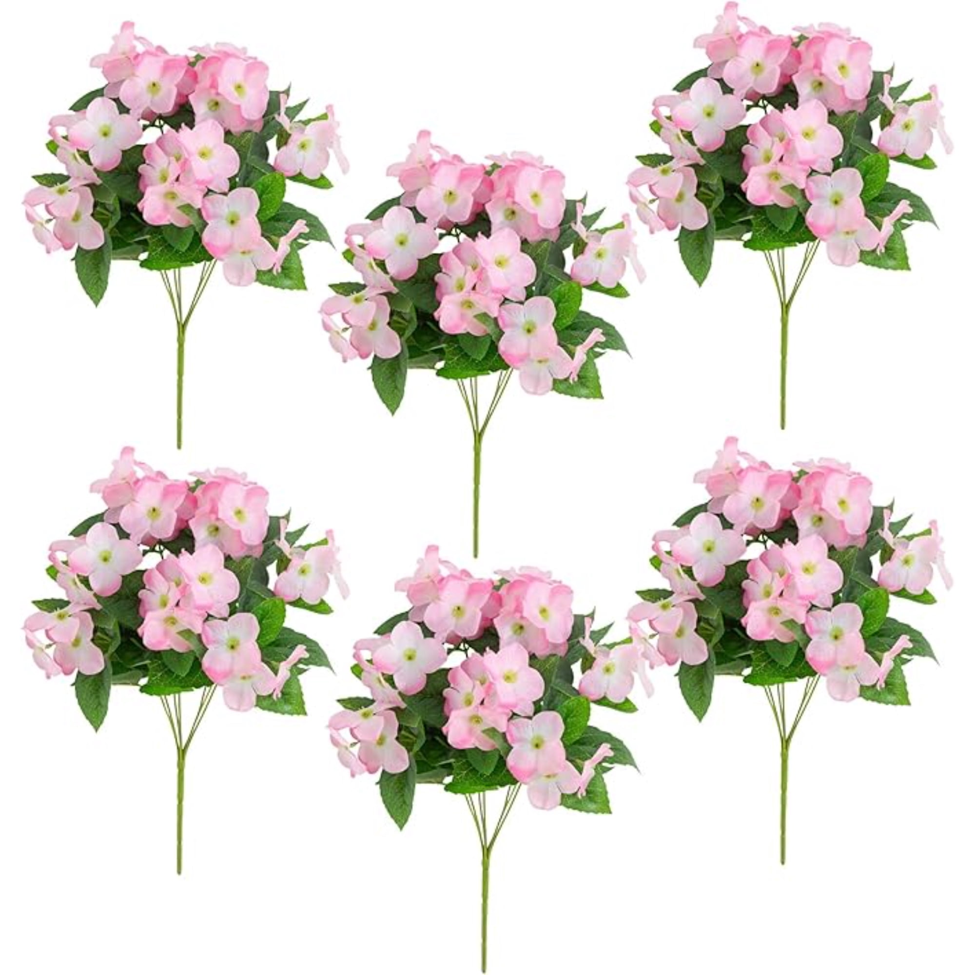 Nearly Natural UV-Resistant Artificial Hydrangea Outdoor Bush Plant - 14" - Pink - Set of 6