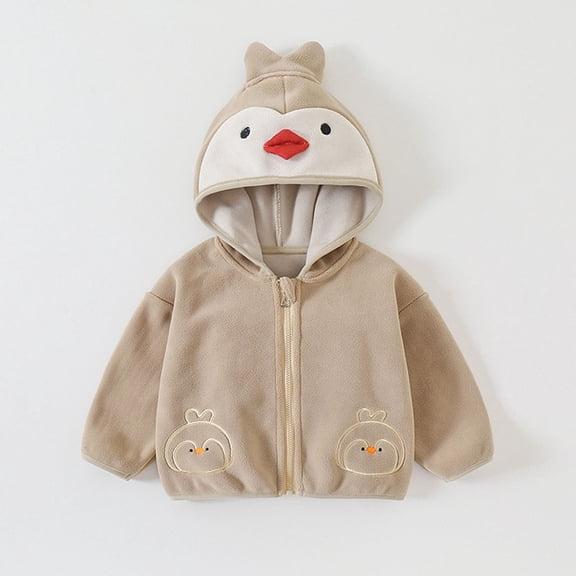 FSYBOA Boys Fleece Jacket, Full Zip Cute Fall Long Sleeve Hooded Outerwear Beige Size 3-4T