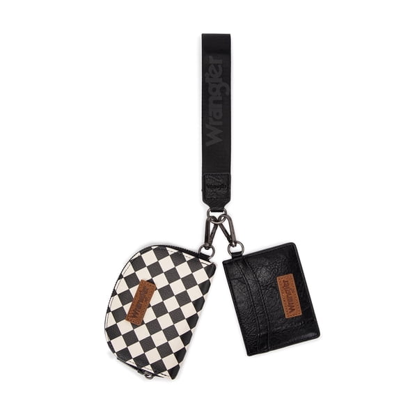 Wrangler KeyChain Wallet Wristlet Wallets for Women Dual Pouch Wristlet Rfid Blocking Credit Card Holder Wallet, Checkered-Black