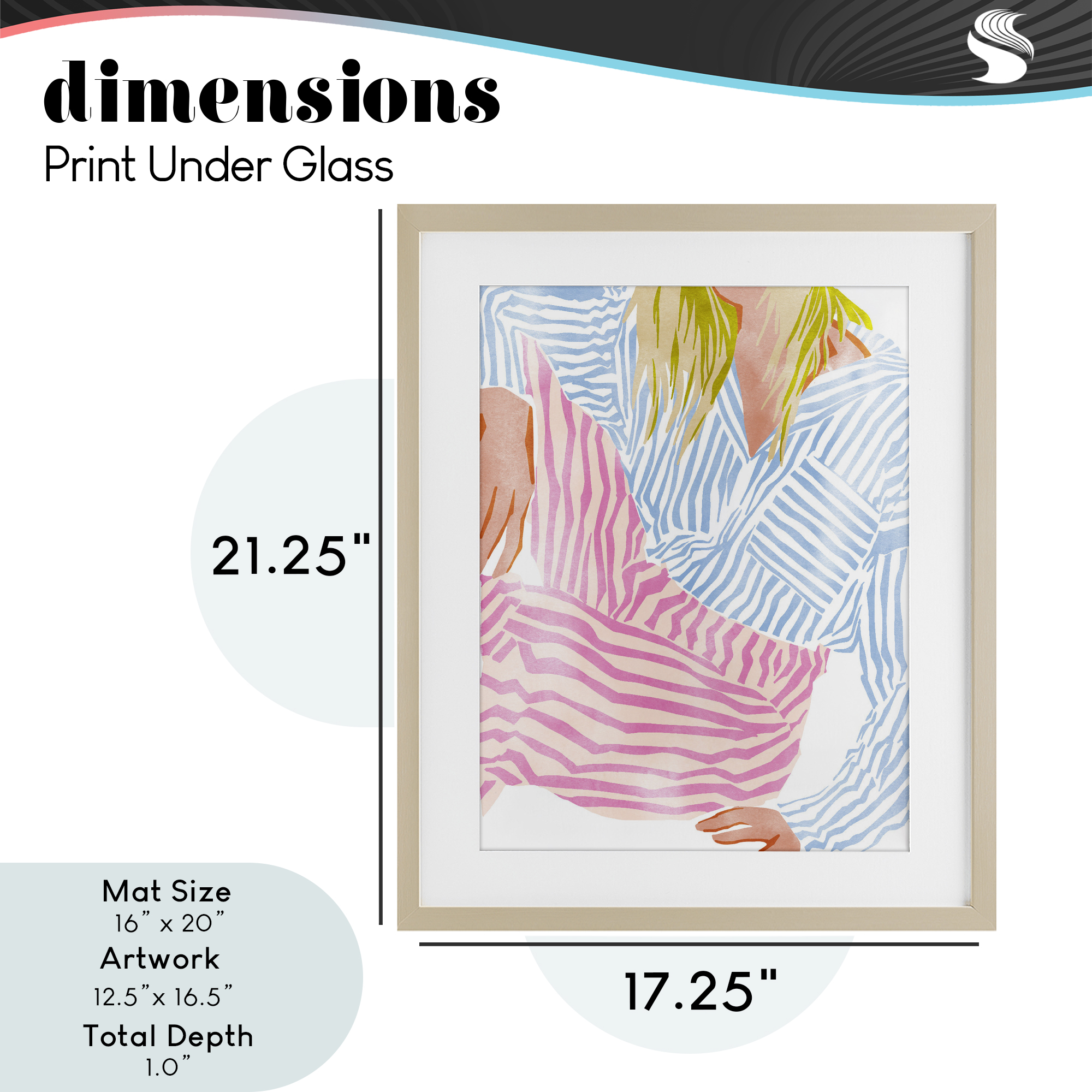 Female in Pastel Stripes Birch Framed Print Under Glass, design by Ziwei Li