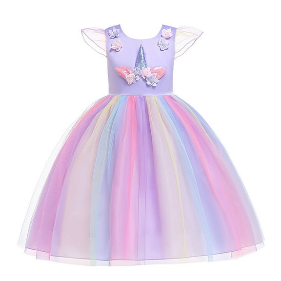 WHAMVOX 1Set Elegant Unicorn Dress For Girls Birthday Outfit And Recital