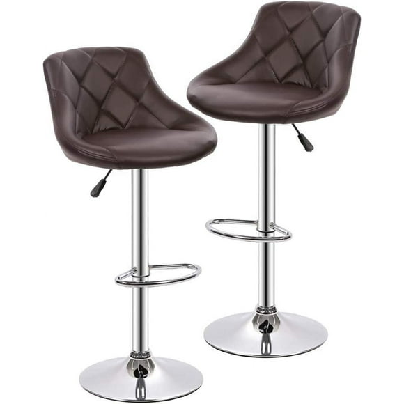 FDW Set of 2 Swivel Bar Stools, Height Adjustable PU Leather Bar Chairs with Back, Comfortable Kitchen Counter Stools, Brown