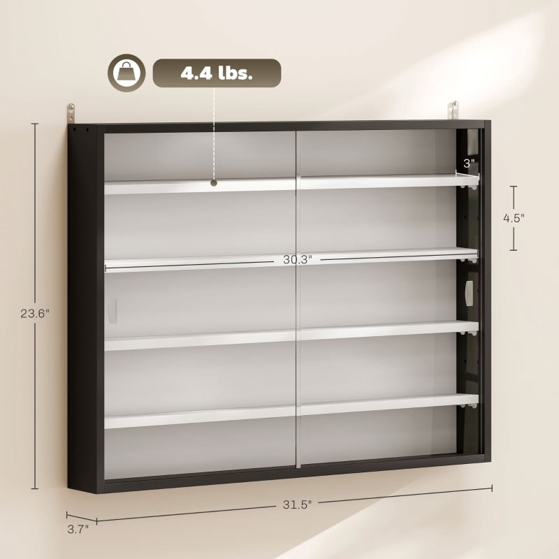 Alvantor 5-Tier Wall Display Shelf Storage Cabinet Glass Doors Adjustable,Black/White