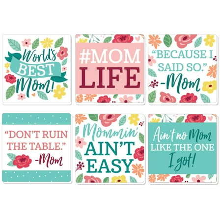 Big Dot of Happiness Colorful Floral Happy Mother's Day - Funny We Love Mom Party Decorations - Drink Coasters - Set of 6