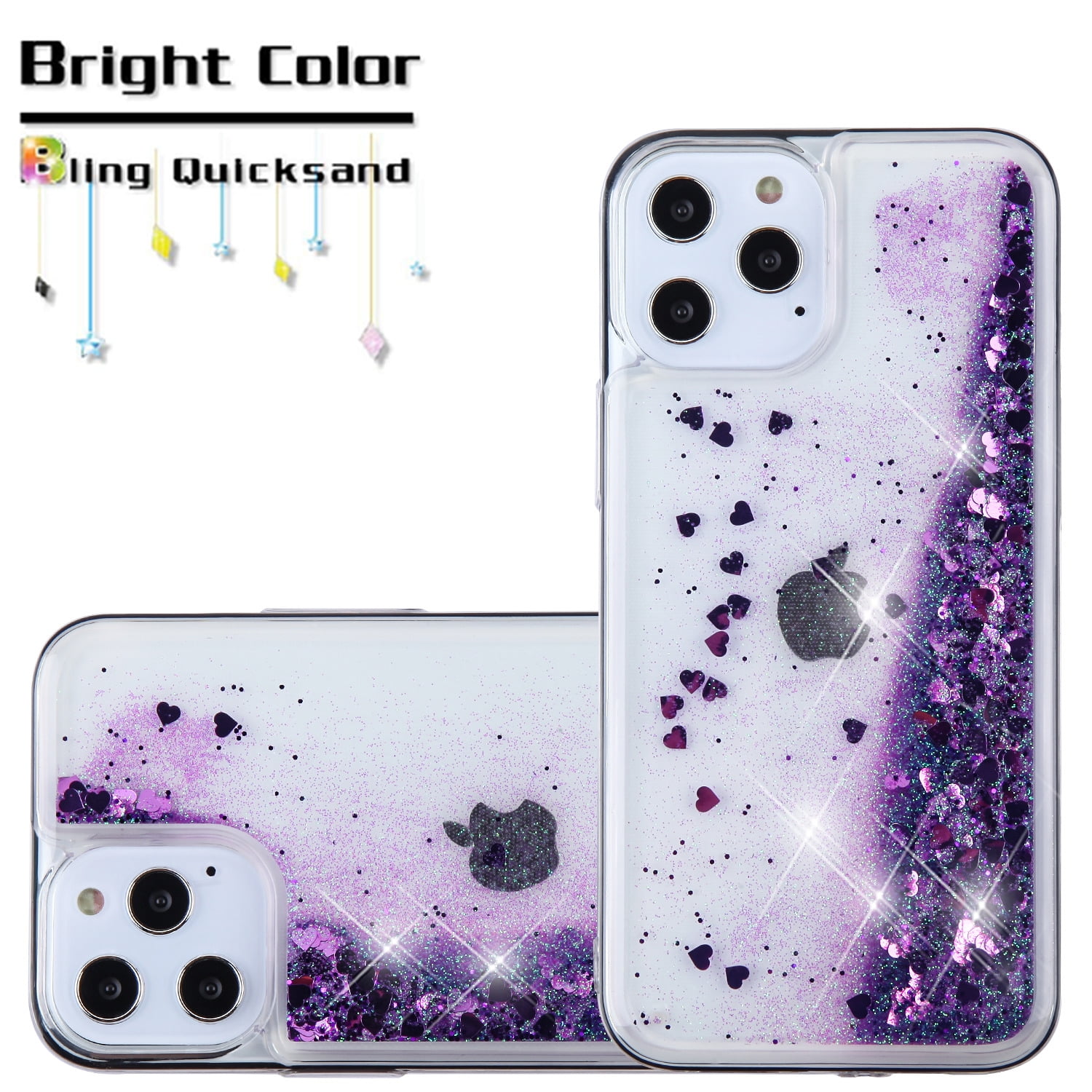 Quicksand Glitter Waterfall Transparent Case For Iphone 12 Pro Max Purple Walmart Com Walmart Com