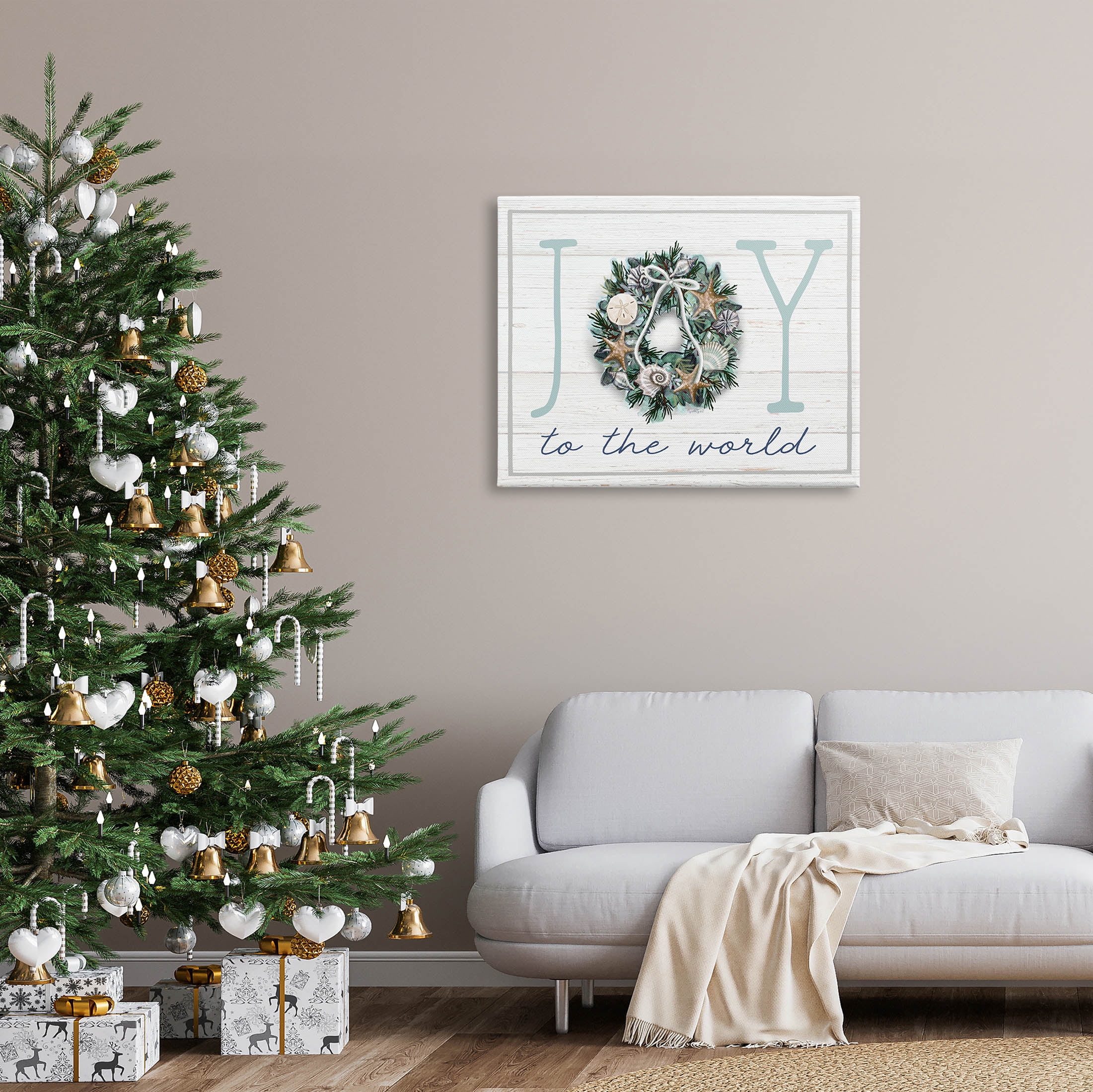 Stupell Industries Joy To The World Nautical Wreath Graphic Art Gallery Wrapped Canvas Print Wall Art, Design by Elizabeth Tyndall