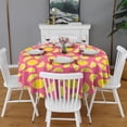 thumbnail image 2 of Yellow Lemon Fruit Slices Pink Pattern Round Tablecloth 60"x60",Wrinkle Wipeable Table Cloth for Kitchen Dining Room Picnic Patio Party, 2 of 6