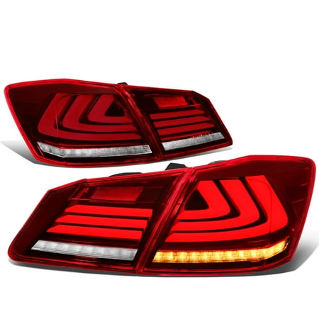 Bow Tie Tail Light Lens For 2013 to 2015 Honda Accord 4 -Door Sedan Sequential Turn Signal+3D LED Bar Tail Light / Lamp Red / Clear Lens 14 ()