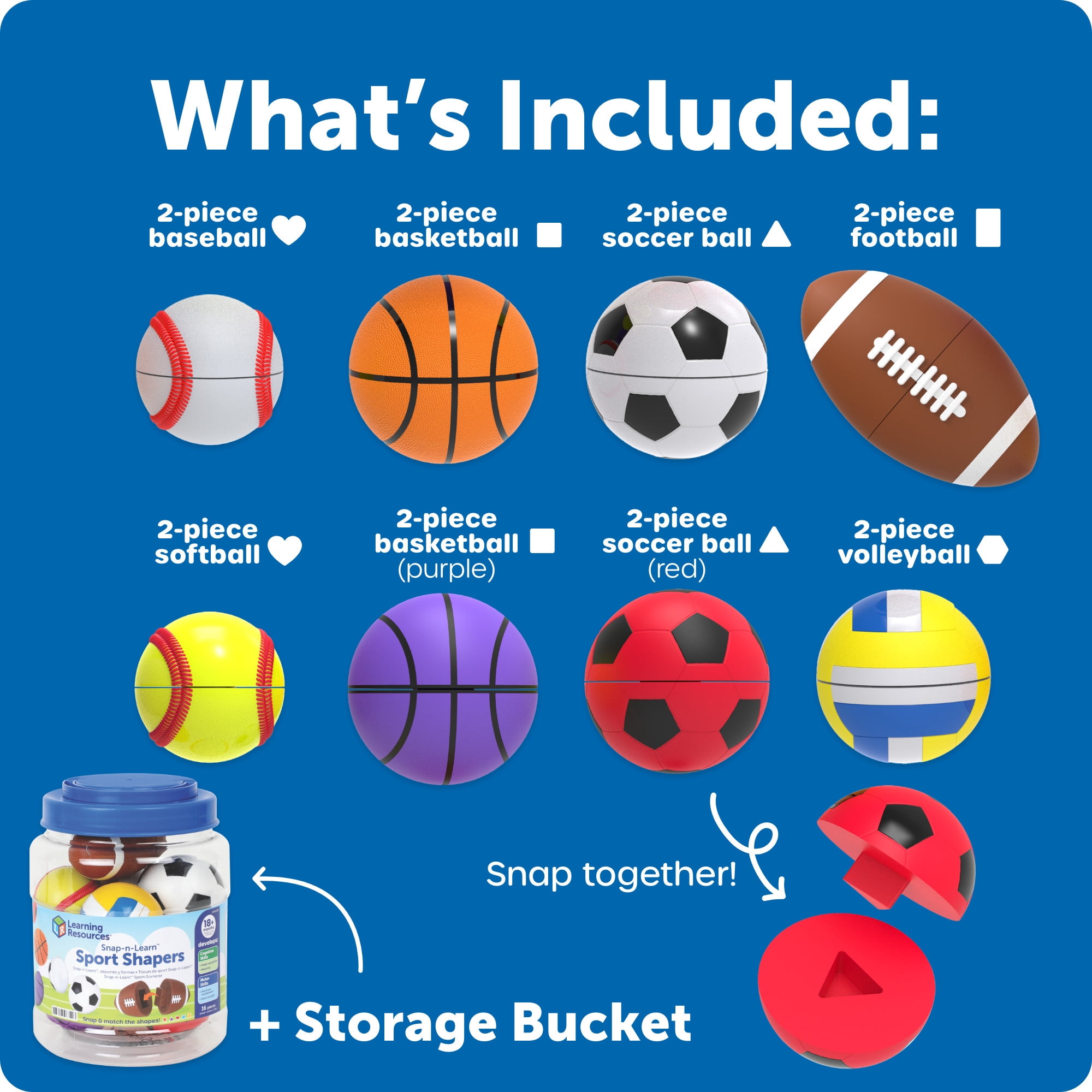 Learning Resources Snap-n-Learn Sports Shapers - Shape Toys For Kids, Ages 18 Months+
