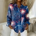 thumbnail image 5 of LNZGNM Independence Day Women's Shirts Patriotic Floral Tops Button Down Long Sleeve Blouses for Office, Navy, 3XL, 5 of 5