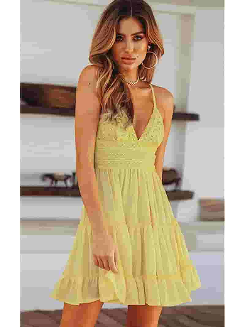 Check Bowknot V Neck Strap Vacation Dresses Check Bowknot V Neck Strap Vacation Dresses