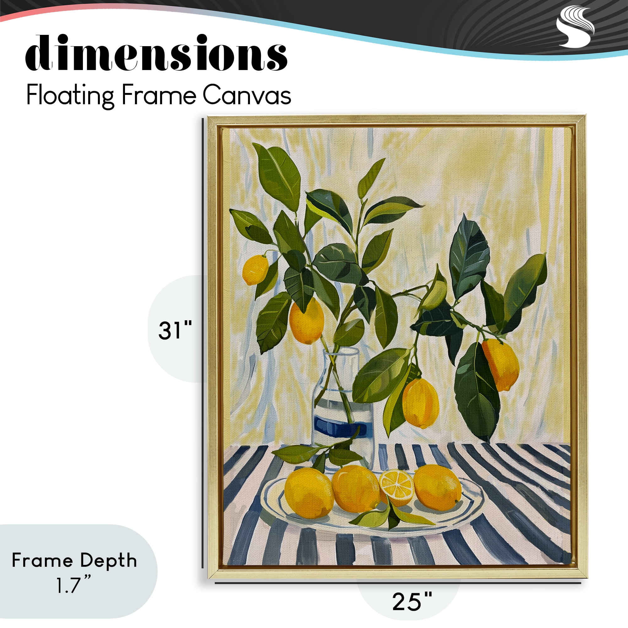 Stupell Industries Lemons on Striped Tablecloth Gold Framed Floater Canvas Wall Art, design by Yen