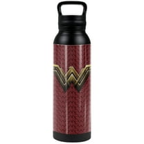 Wonder Woman Official Logo 24 oz Insulated Canteen Water Bottle, Leak Resistant, Vacuum Insulated Stainless Steel with Loop Cap, Black
