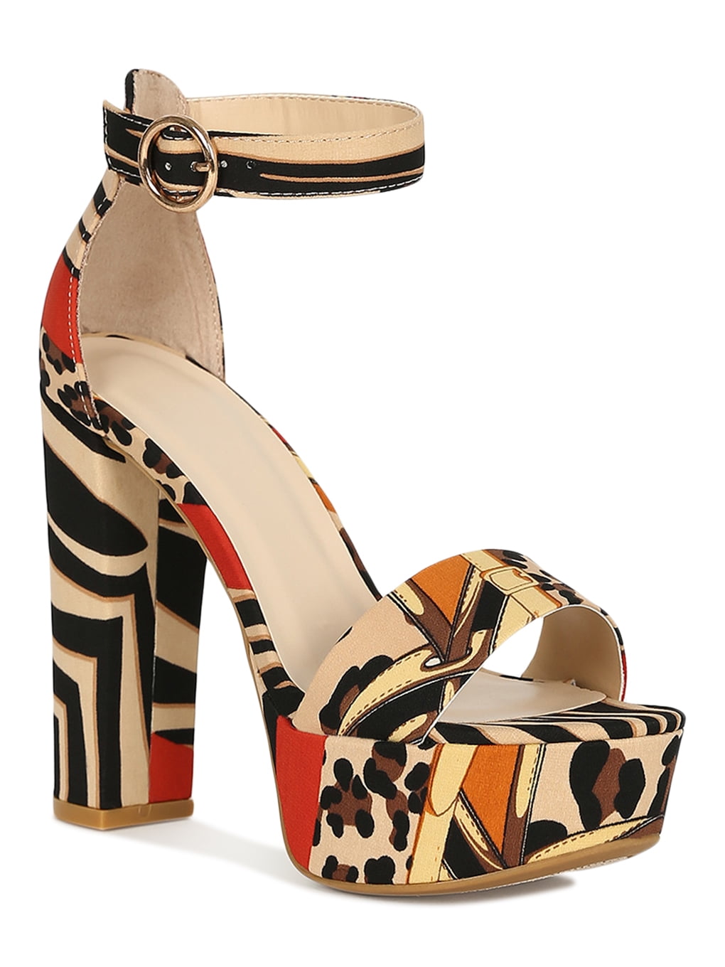 Bamboo - Women Printed Wide Band Open Toe Ankle Strap Chunky Platform Heel Sandal 18675