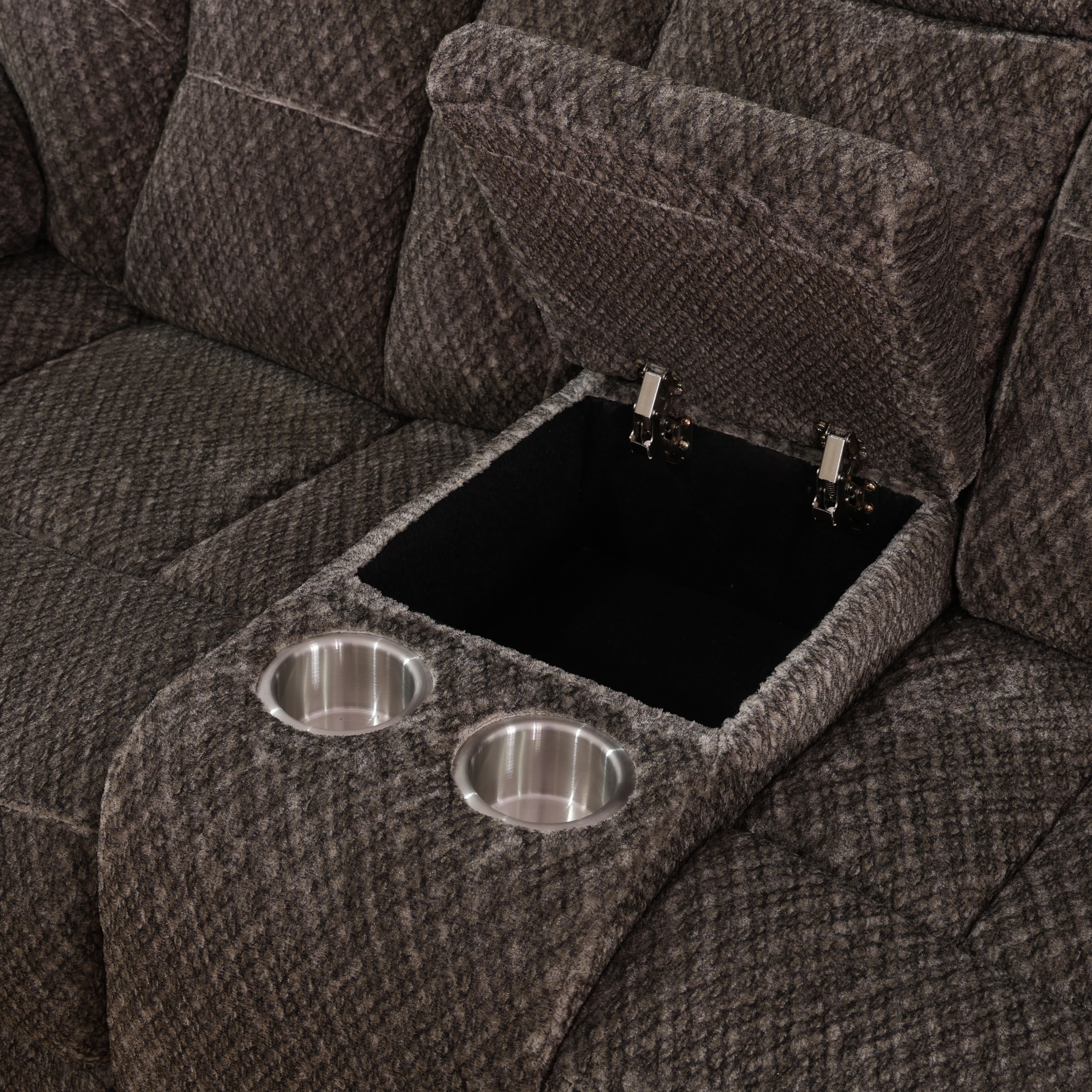 MAYEERTY Corduroy Recliner Loveseat, 2-Seater Ergonomic Reclining Sofa with Storage Bucket & Cup Holders, for Living Room & Apartment