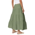 thumbnail image 4 of Maxi Skirts for Women Ruffle Pleated Tiered Smock High Waisted Drawstring Flowy Skirt Green XL, 4 of 6