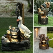 JeashCHAT Animal Garden Statue, Resin Duck Family Patio Fountain, 3 Tiered Waterfall Fountain Creative Resin Outdoor Sculpture Decoration for Garden Yard