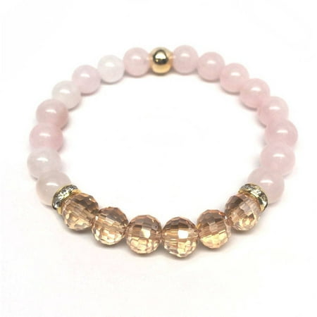 Julieta Jewelry Rose Quartz and Champagne Crystal Glow 14kt Gold over Sterling Silver Stretch Bracelet