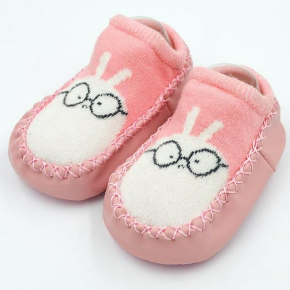 Infant Baby Girls Boys Slippers Socks - Stay-on Moccasins Toddler Floor - First Walker House Shoes One Size Animal Knit Socks Pink Smart Bunny