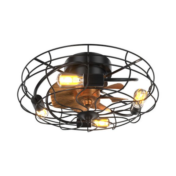 Industrial Style 20 Inch Led Ceiling Fan With Matte Black 6 Speed Wind E26 Remote Control Reversible DC Motor For Bedroom