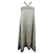 Mogul Women's Wrap Skirt Grey Printed Vintage Silk Sari Reversible 2 Layer Halter Dress