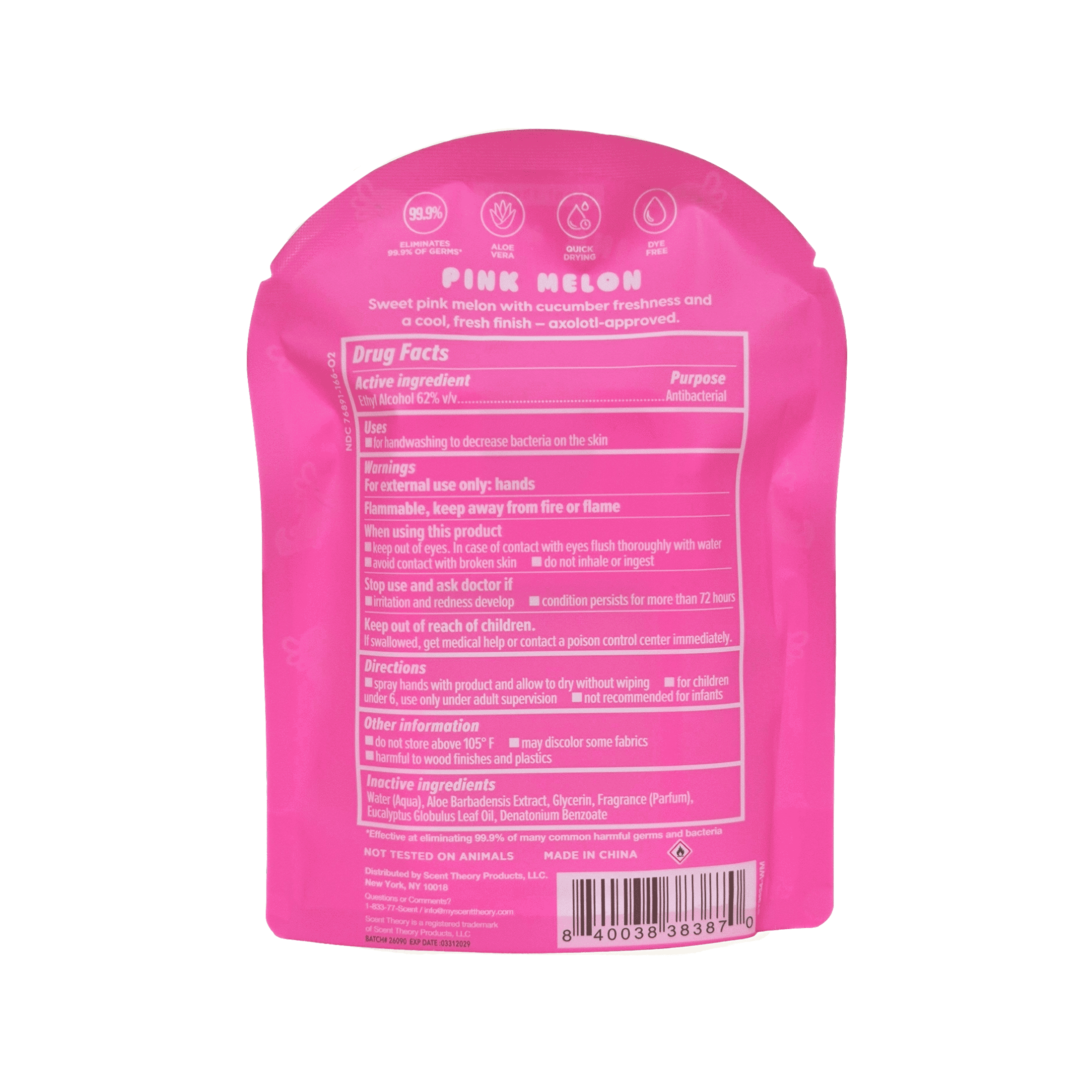 Scent Theory Hand Sanitizer Spray, Pink Melon, 1 fl oz