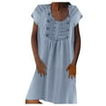 thumbnail image 2 of Ichuanyi Women's Button V-neck Medium Length Denim Short Sleeve Dress, 2 of 6