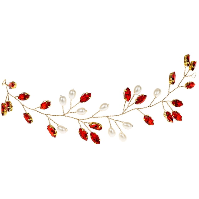 MOVTOTOP Elegant Pearl and Rhinestone Hair Vine for Bridal Decoration Red Color Simple and Chic Design