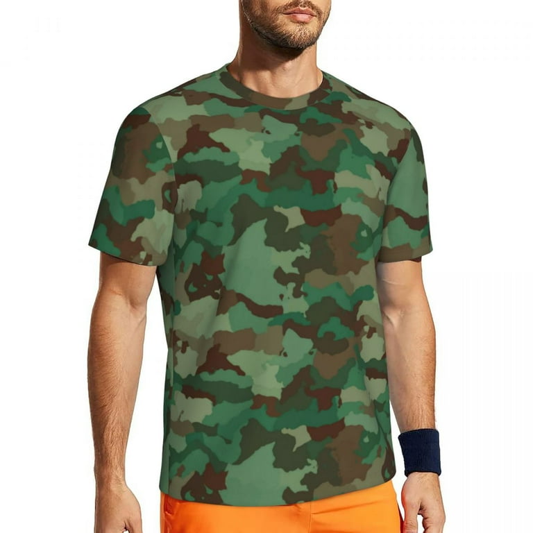 【KOOLOSET】ARMY Camo Mesh Short Sleeve Tee T Shirt For Men Army Camouflage Green Camo Print Popular