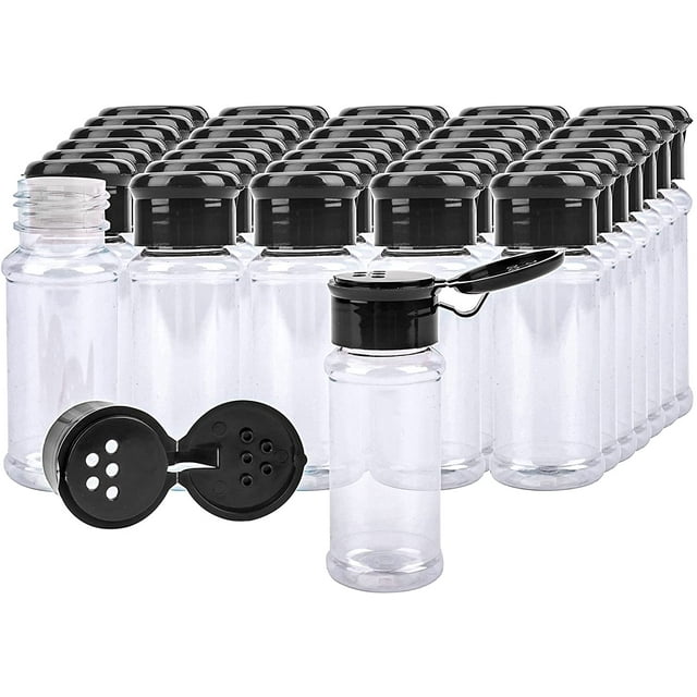 36 Pack Plastic Spice Jars with Black Sifter Caps, 3 FL OZ Reusable