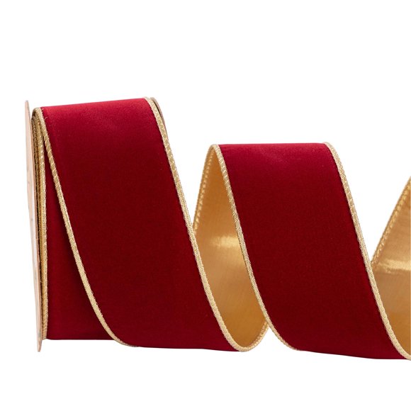 Cinta decorativa CSZD RIBBON de terciopelo rojo oscuro, 6,5 cm x 9,1 m