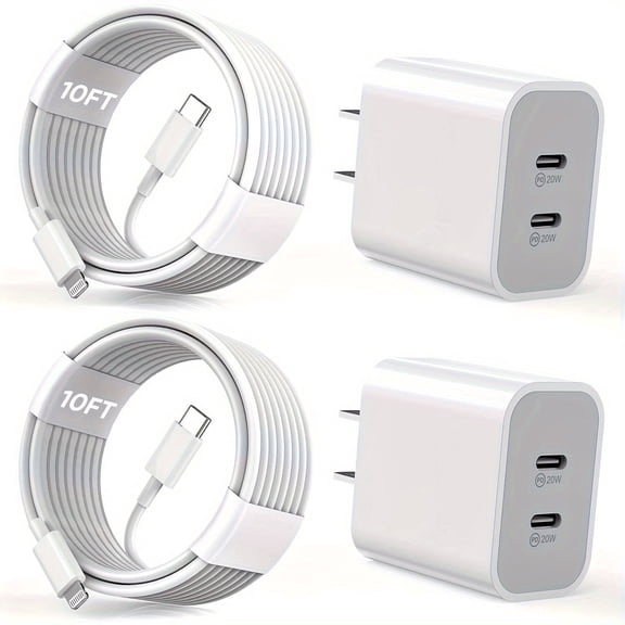 Dual Port USB C for iPhone Charger Fast Charging Wall plug, with 10FT USB-C cable for iPhone 14/13/12/11/XS and more