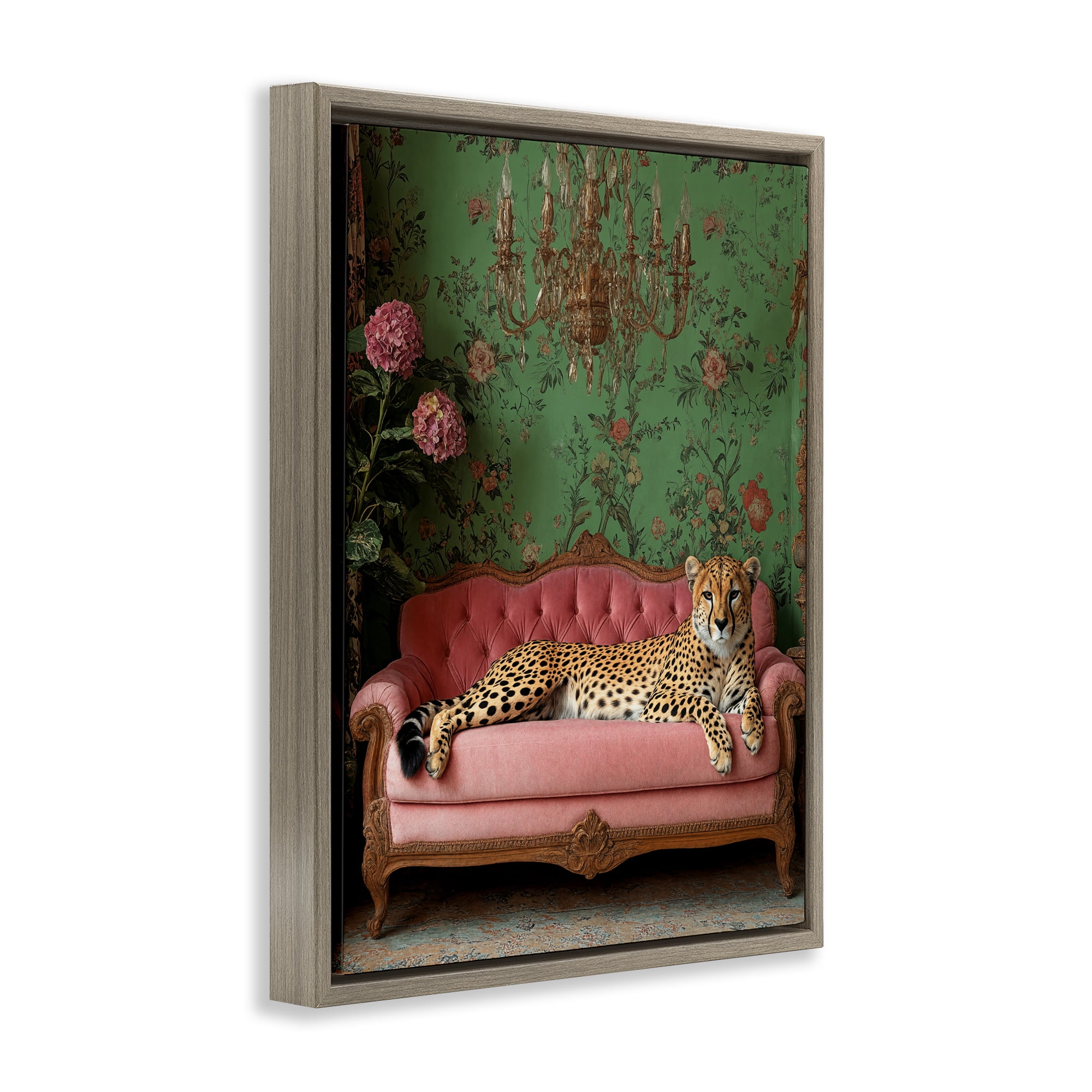 Stupell Industries Ornate Sophisticated Leopard Lounging Brown Framed Floater Canvas Wall Art, design by Scott Stulberg