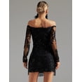 thumbnail image 4 of Vestido de lentejuelas BELLA BARNETT con hombros descubiertos y flecos negro, 4 of 5
