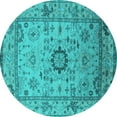 thumbnail image 1 of Ahgly Company Machine Washable Indoor Round Oriental Turquoise Blue Industrial Area Rugs, 4' Round, 1 of 4
