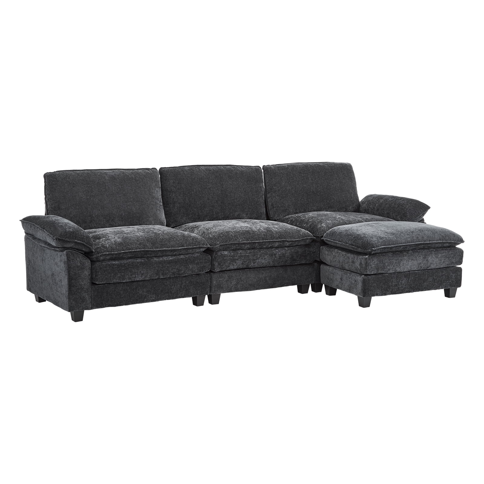 Capri 122" Oversized Sectional Couch, L Shaped Cloud Couch, Convertible Sofa Set for Living Room, Chenille, Black