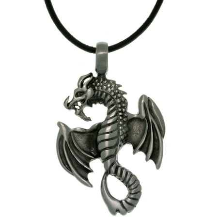 - Jewelry Trends Pewter Unisex Flying Dragon Pendant with 18 Inch Black Leather Cord Necklace