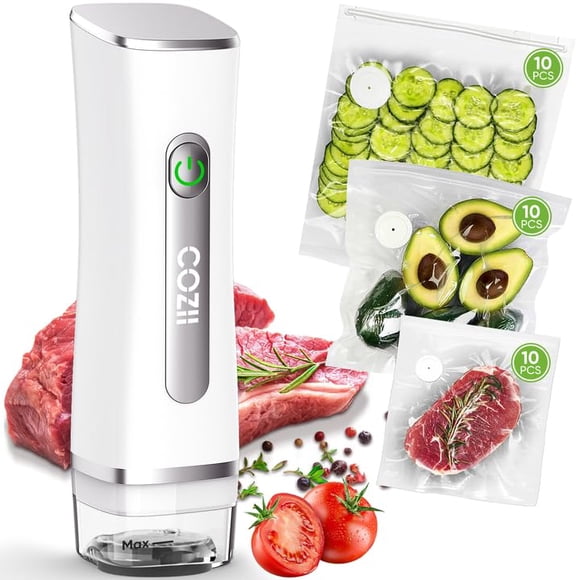 COZII Food Saver Vacuum Sealer Machine with 30 Bags, Preserve Compact Vacuum Sealer with Visible Water Tank, Handheld Portable, 60KPa Powerful suctio