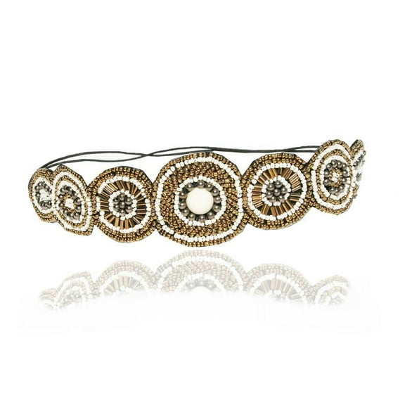 Great Gatsby Headband White with Gold with Diamonds Gatsby Flapper 1920's Rhinestone and Beaded Headband. Adjustable Band to Fit Any Head