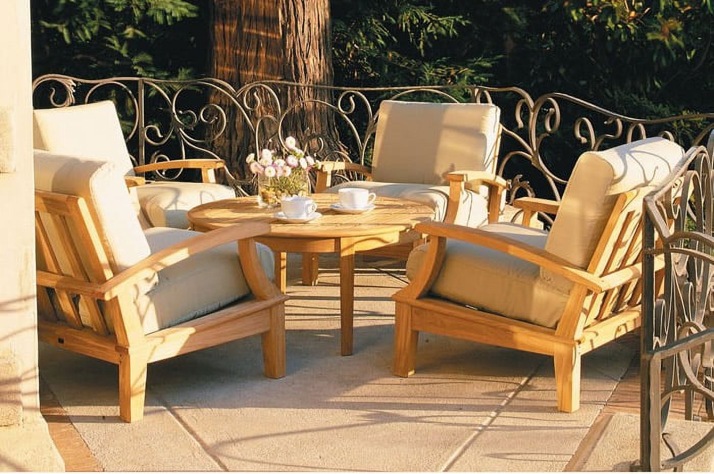 WholesaleTeak Outdoor Patio Grade-A Teak Wood 6 Piece Teak Sofa Set - 3-Seater Sofa, 2 Lounge Chairs, 2 Ottomans and 35" Round Coffee Table -Furniture only --Somer Collection #WMSSSA5 - image 2 of 5