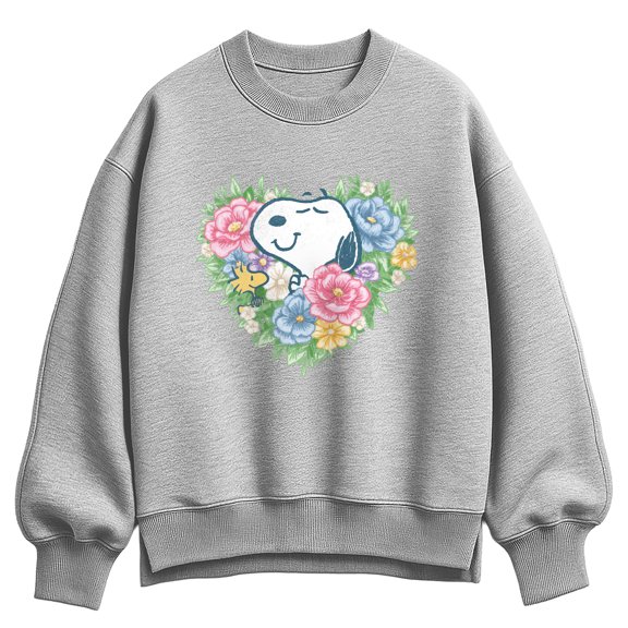 Peanuts - Snoopy Flower Heart Oversized Fleece Crew Sweatshirt