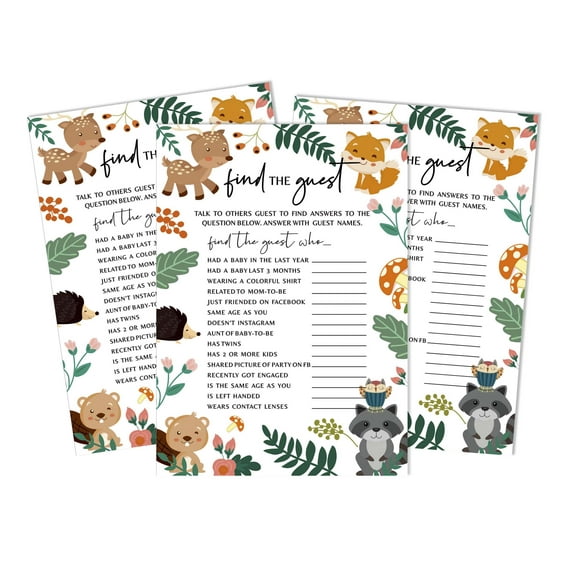 Inkdotpot 50Find The GuestBaby Shower Game Party Supply Gender Neutral Floral & Animals Icebreaker Party Game